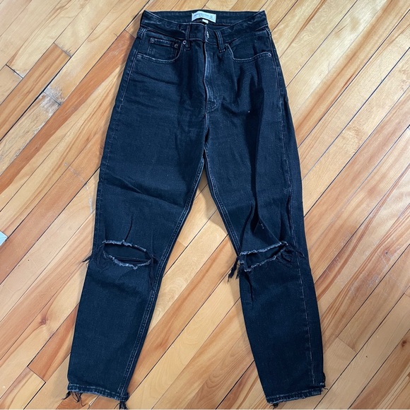 A&F Black Distressed Mom Jeans - Picture 2 of 6